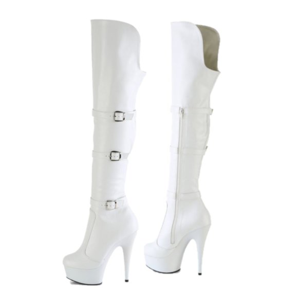 White Vegan Leather OTK Over the Knee Platform Thigh Boots Delight 6" Heels - Picture 1 of 8